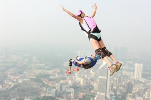 Jenny Zolla and Sean Chuma Jumping from KL Tower in KL, Malaysia.