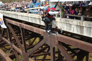 Tandem Base Jumps at Bridge Day in Fayetteville, West Virginia.